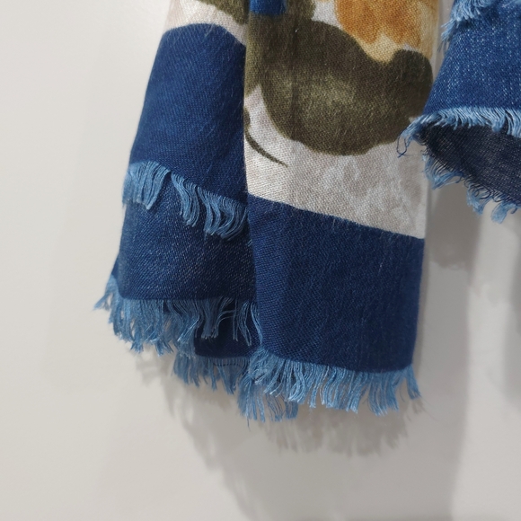 DANIEL LAURENT Floral Blue Yellow Scarf, 100% Viscose, Soft, Frayed Trim, Nwot - Picture 4 of 14